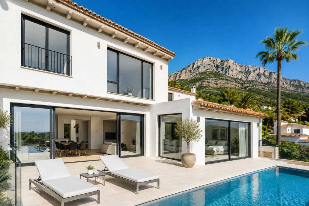 Villa mit unterschiedlichen Fensterstilen an der Costa Blanca